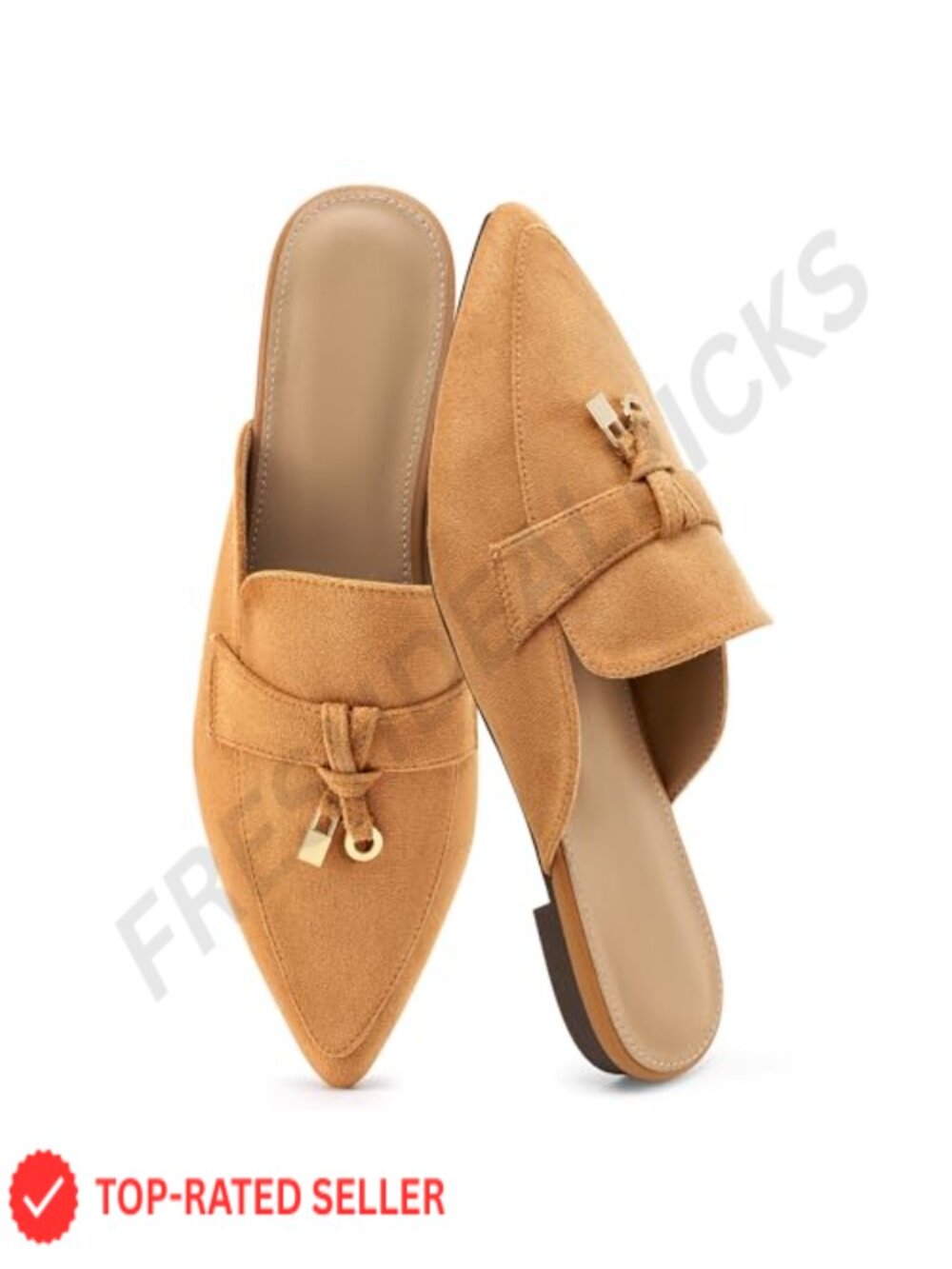 Womens Pointed Toe Mule Faux Suede Memory Foam Slip On Flat